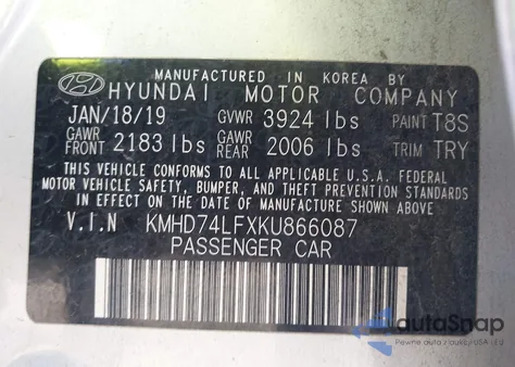 2019 Hyundai Elantra Se from USA, damaged, VIN KMHD74LFXKU866087